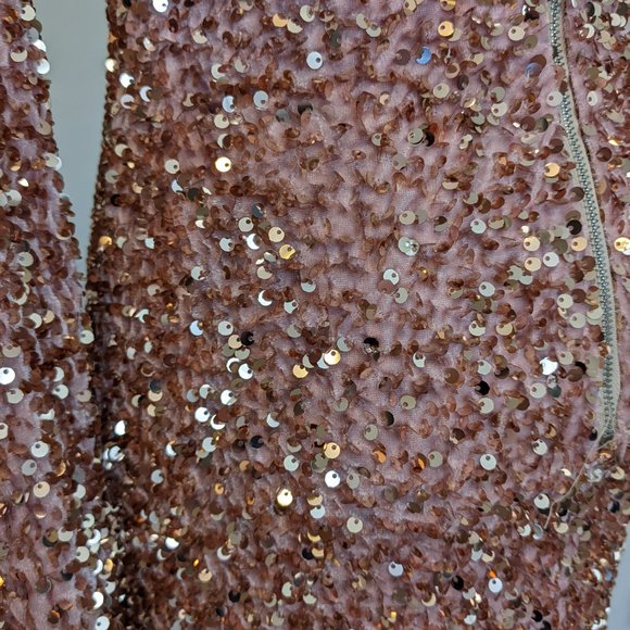 Open Back Pink Sequined Bodycon Long Sleeve Mini Dress - M - Picture 4 of 4